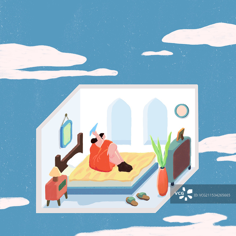 扁平插画 | 房间中的女孩图片素材