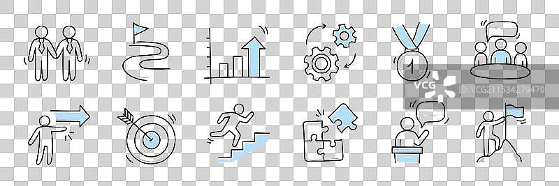 涂鸦风格的职业图标集，成功的赢家与商业元素图片素材