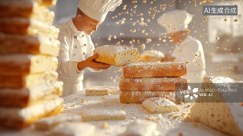 【AI数字艺术】微型厨师团队在制作甜点蛋糕图片素材