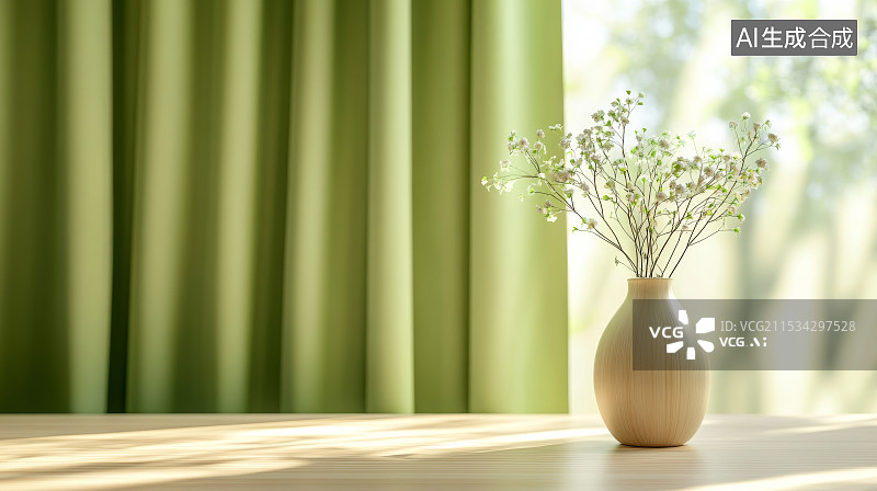 【AI数字艺术】室内阳光充足的花瓶和窗台图片素材