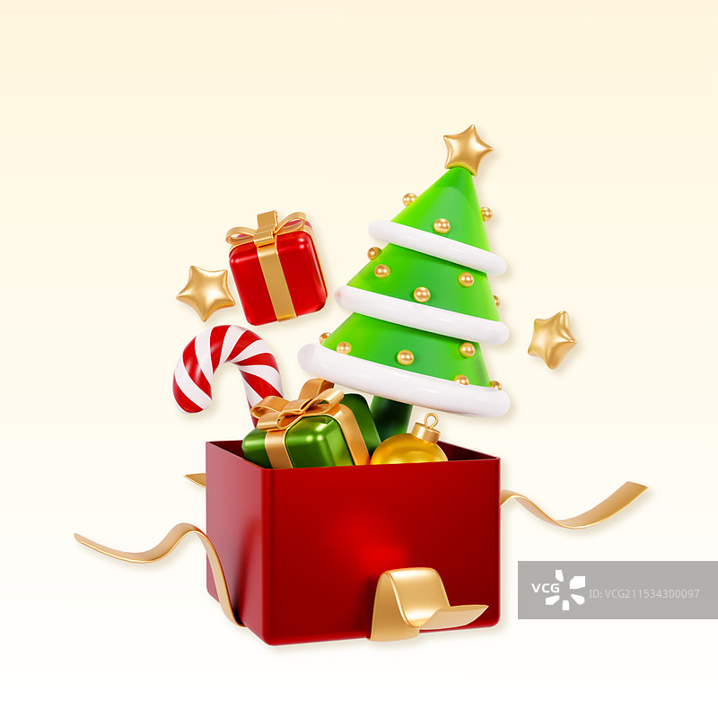 3D立体圣诞节打开的礼盒促销元素圣诞节插画图片素材