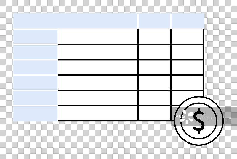 带有蓝色标题行和美元符号的电子表格图片素材