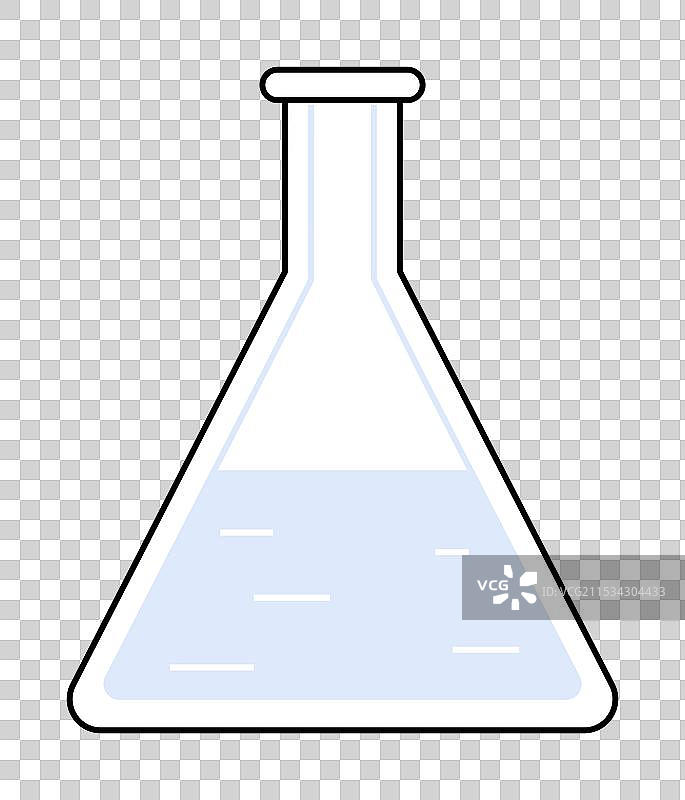 实验室玻璃烧瓶中装有浅蓝色液体图片素材