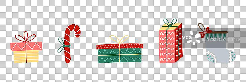 圣诞礼品盒、礼品袜和糖果手杖套装图片素材