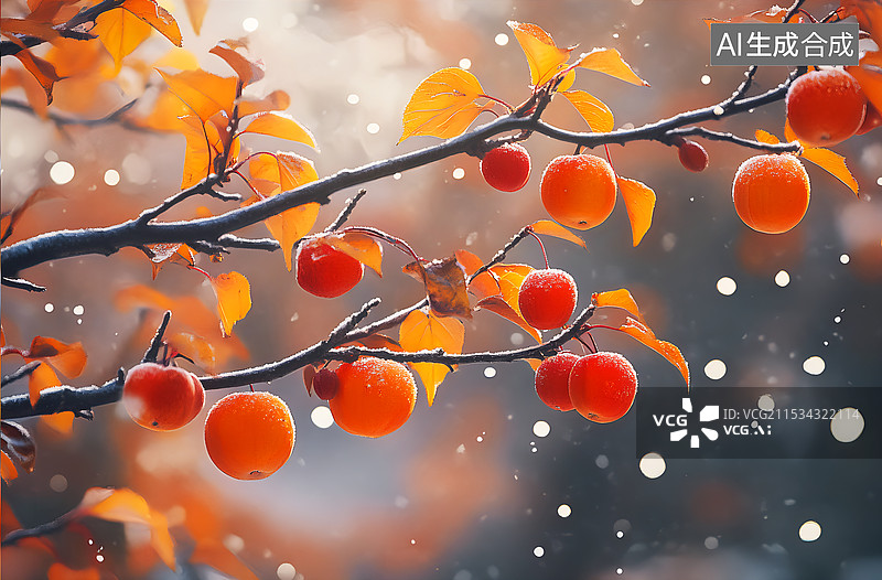 【AI数字艺术】下雪了，柿子红了图片素材