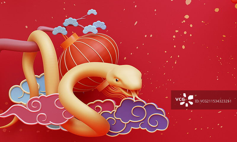 3D设计中国风蛇年春节春晚庆典海报图片素材