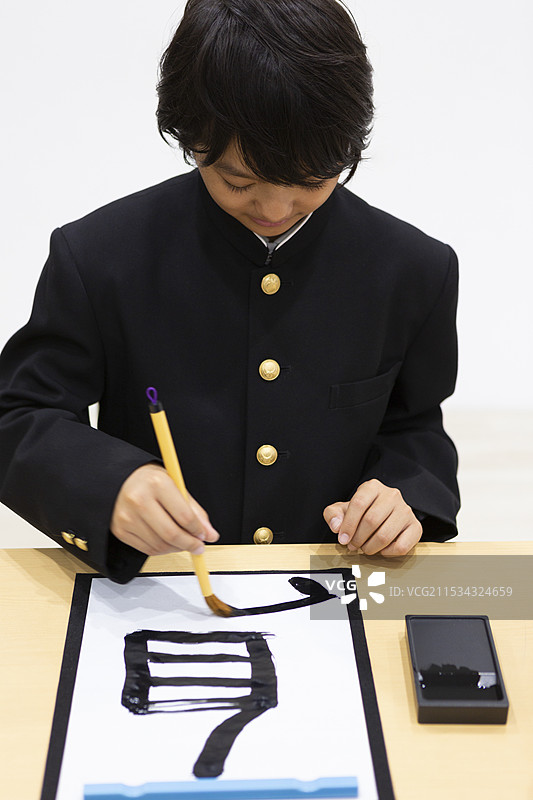 初中生在练习书法图片素材