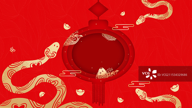 新春春节蛇年创意设计剪纸风格红色喜庆插画海报图片素材