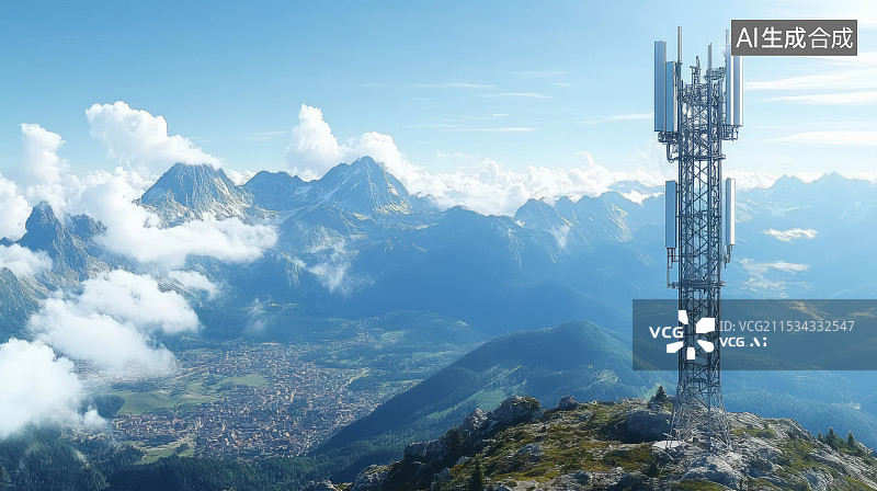 【AI数字艺术】5G网络信号塔通讯基站特写图片素材
