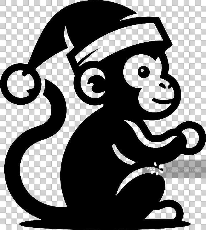 戴圣诞帽的单色猴子图标图片素材