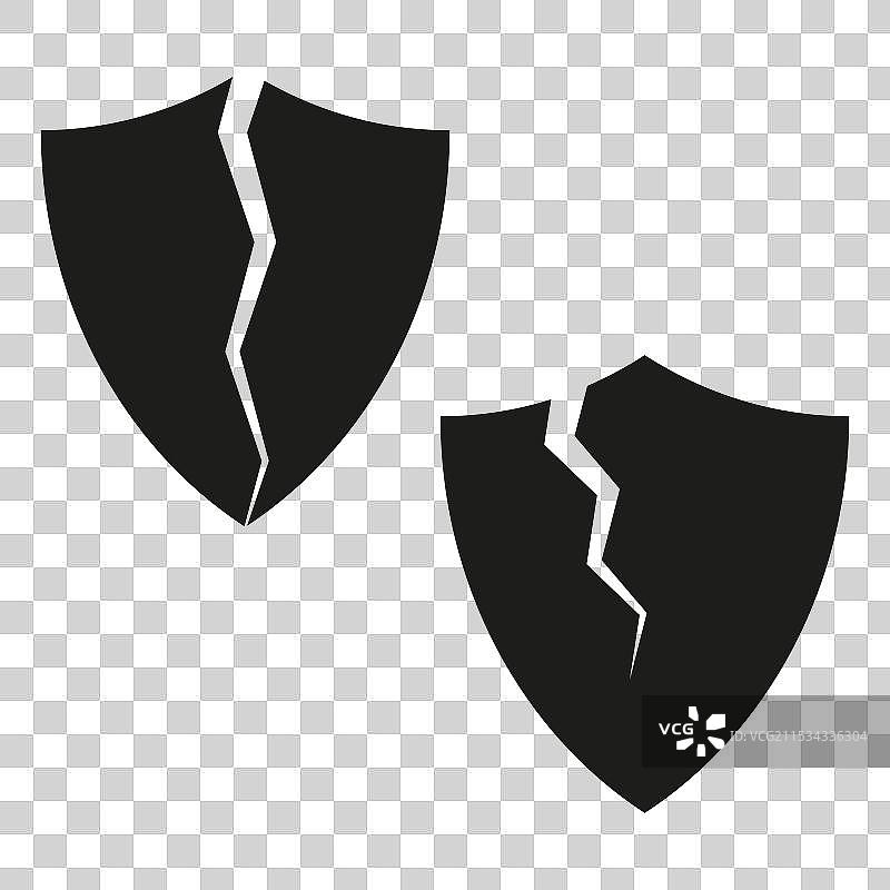 破损的盾牌图标，裂开的盾牌徽章，安全性图片素材