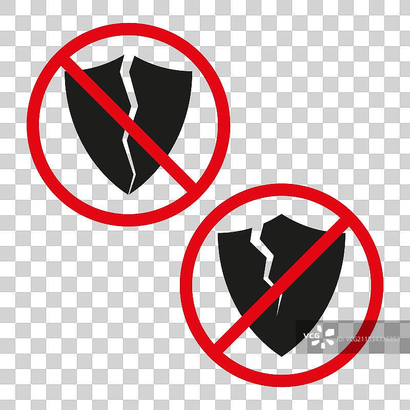 破损的盾牌符号与红色禁止圈图片素材