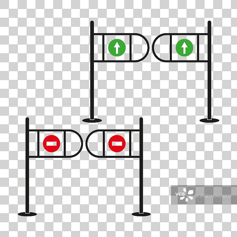 闸机图标集，绿色箭头和红色禁止入内标志图片素材