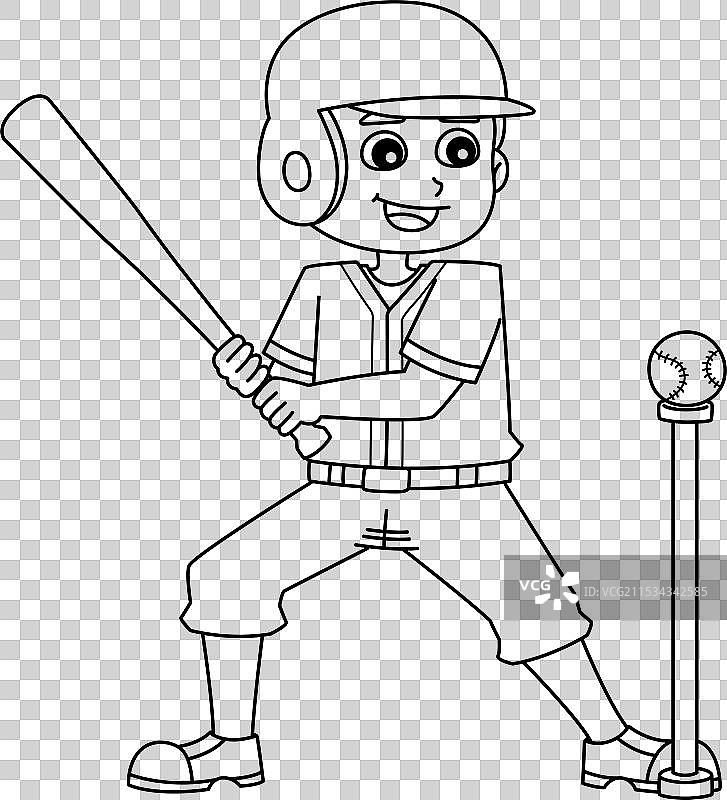 棒球运动员训练的独立涂色页图片素材