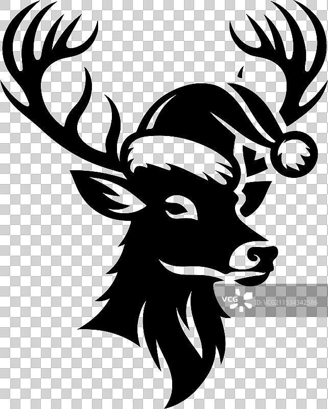 戴圣诞帽的鹿头图标剪影图片素材