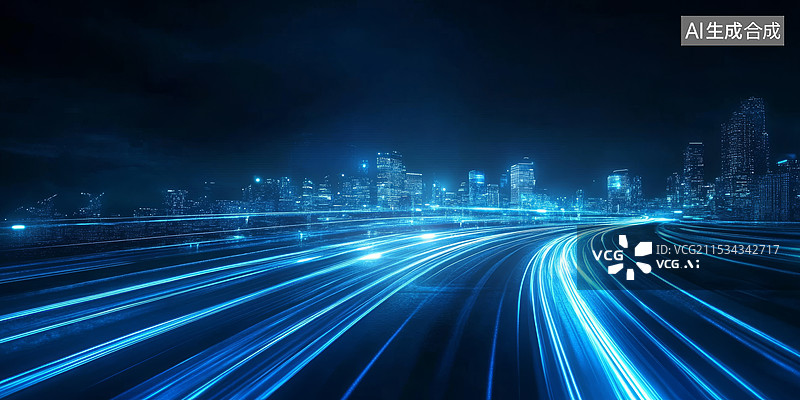 【AI数字艺术】现代城市建筑与科技光线道路背景图片素材
