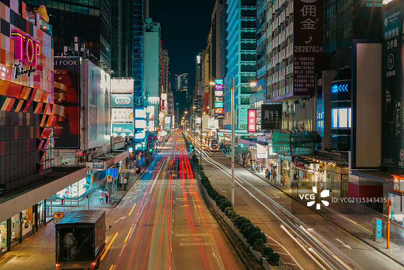 香港城市旺角街道和建筑物的高角度视图图片素材