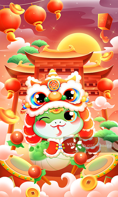 新年春节蛇年舞蛇拜年插画图片素材