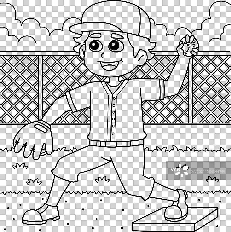 儿童棒球垒手涂色页图片素材