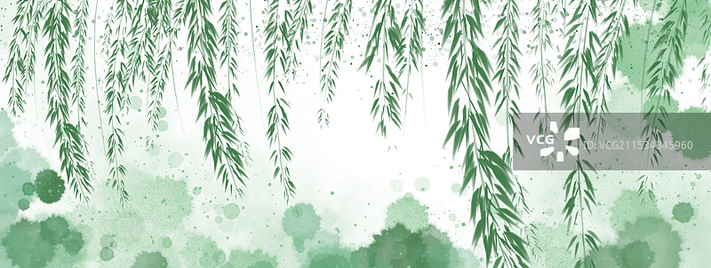 中国风春分抽象艺术柳树泼墨晕染诗意水墨画图片素材