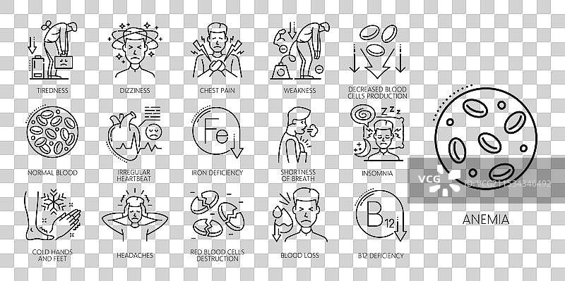 血液学线条图标 贫血疾病症状图片素材