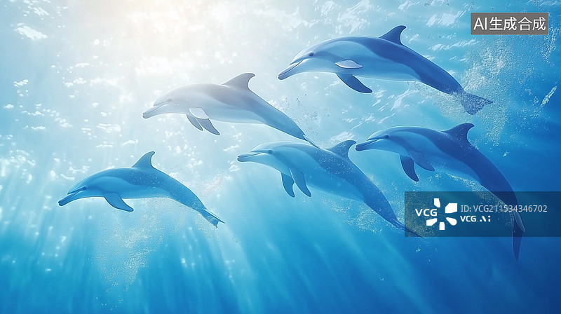 【AI数字艺术】阳光下的海豚嬉戏图片素材