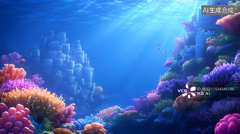 【AI数字艺术】海底珊瑚城堡图片素材