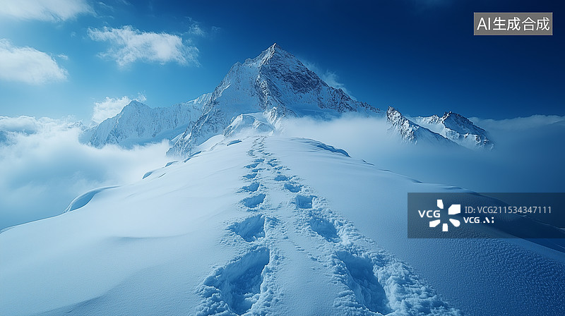 【AI数字艺术】雪山上的足迹图片素材