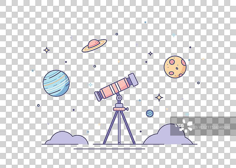 望远镜观察星星和行星的色彩图片素材