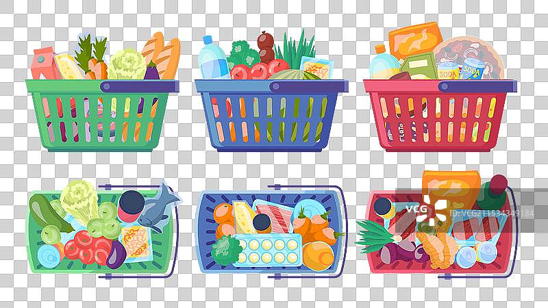 卡通色彩的购物篮装满了一个图片素材