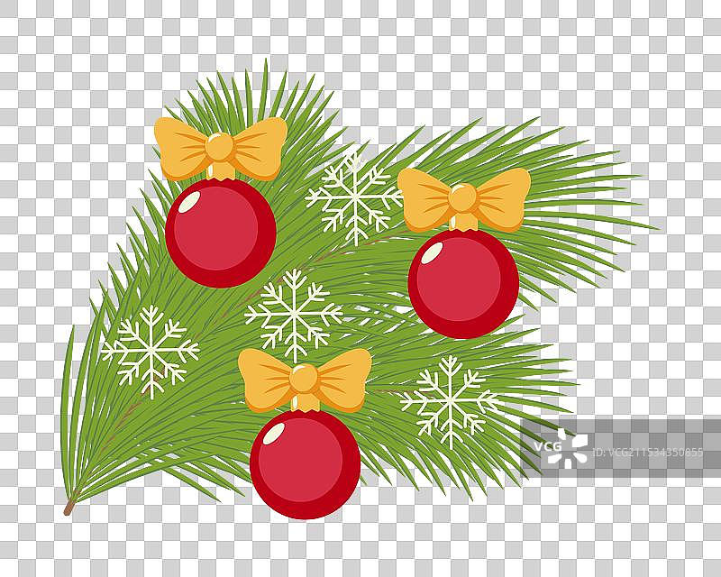 绿色松枝与圣诞装饰品图片素材