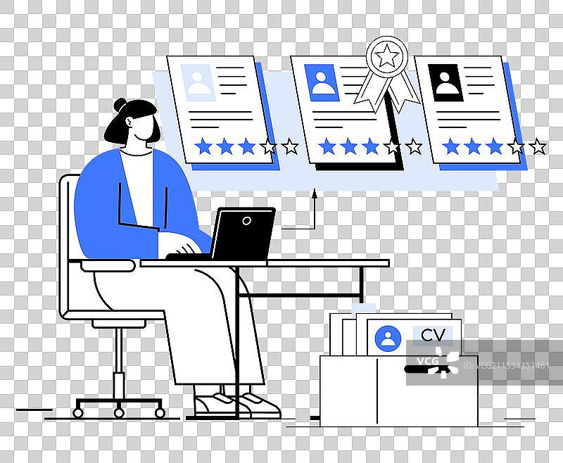 招聘人员正在评估带有评分的简历图片素材