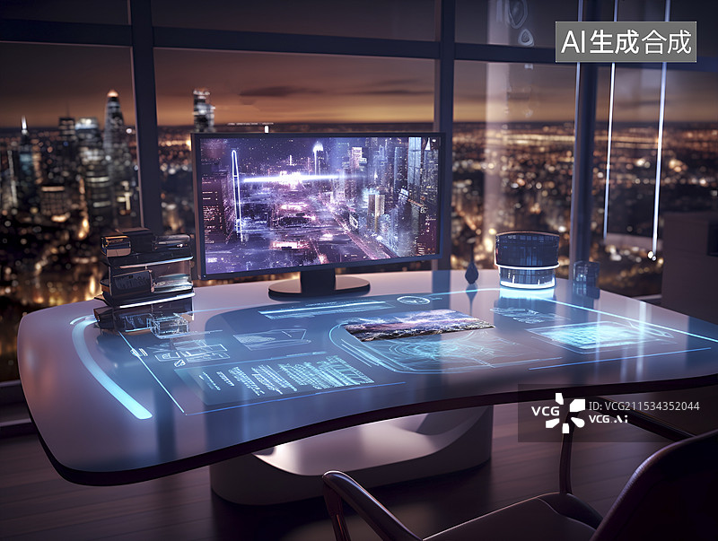 【AI数字艺术】未来全息办公空间图片素材
