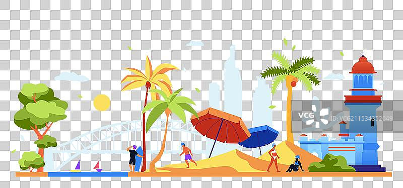 拜伦角附近的现代彩色海滩假期图片素材