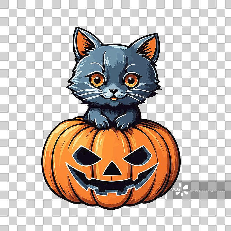 明亮多汁的橙色南瓜，带有万圣节面孔图片素材