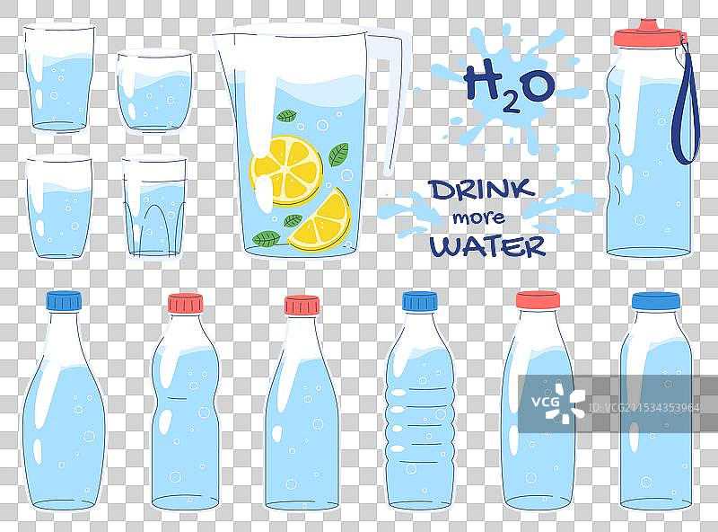 装有水的瓶子和碗，喝更多水图片素材