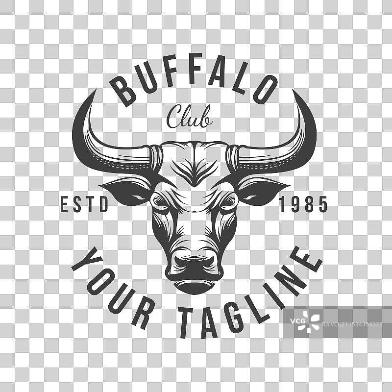 复古风格的带角水牛头徽章设计图片素材