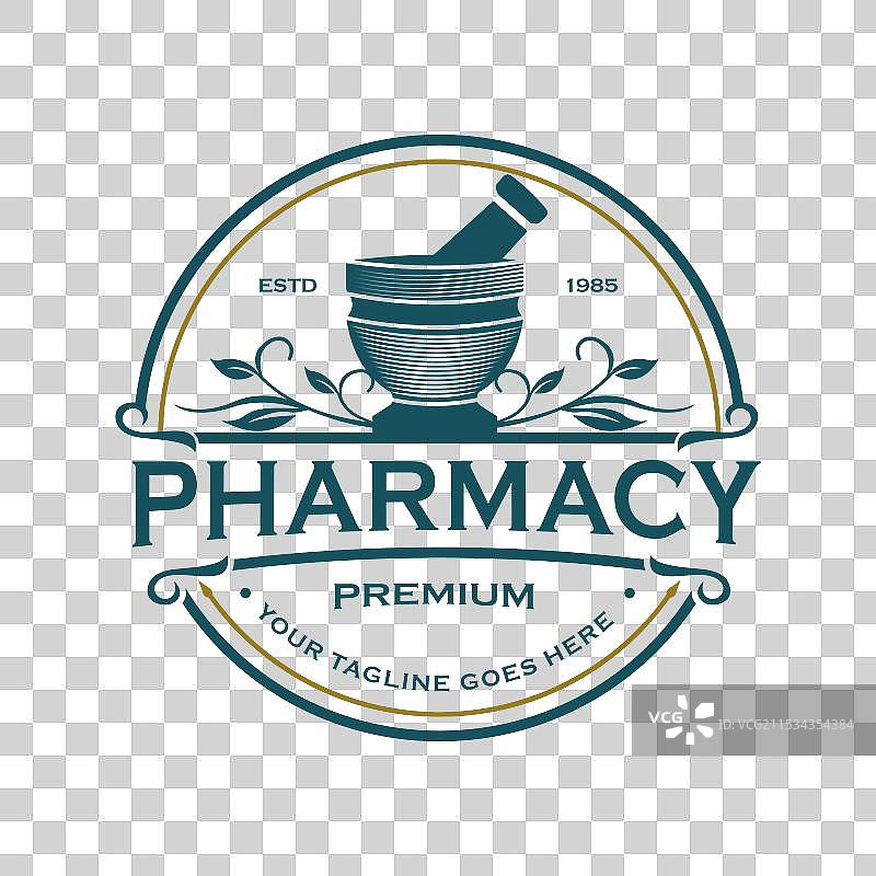 经典药房徽章设计与自然元素图片素材