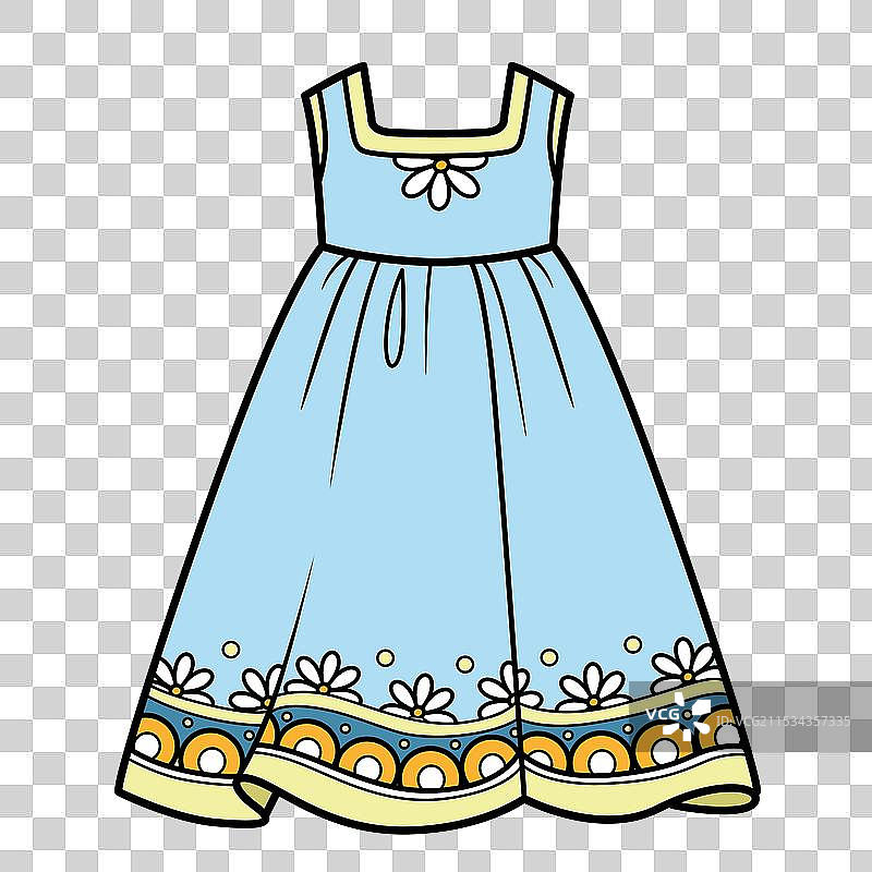 优雅的蓝色长无袖连衣裙与图片素材