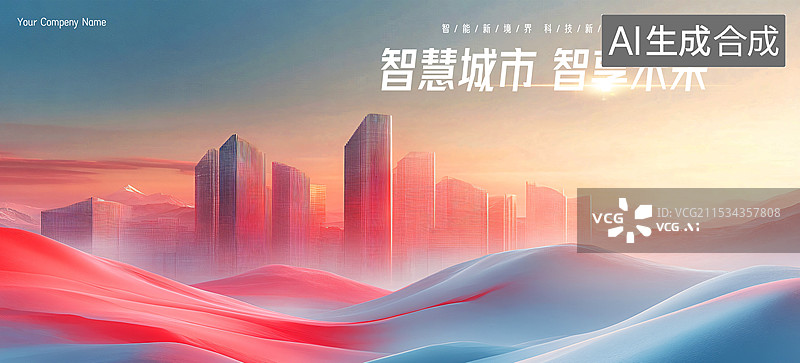 【AI数字艺术】城市发展主题，智慧城市建设，会议背板图片素材