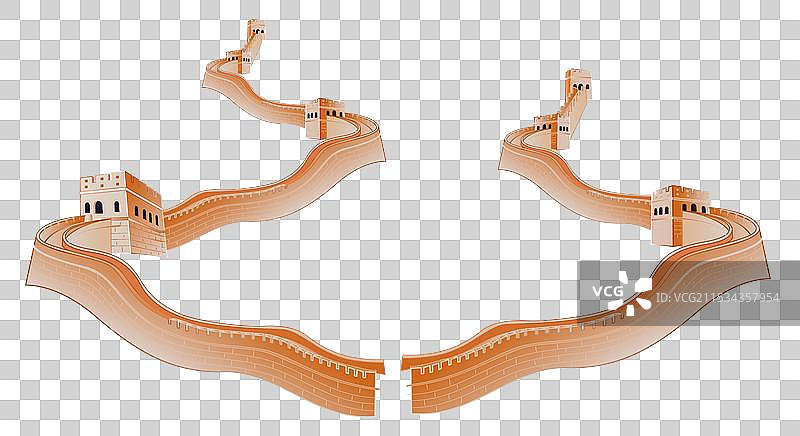 新中式国风蜿蜒的长城矢量描边插画图片素材