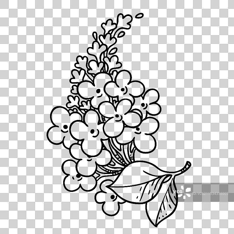 带有丰盛紫丁香花的树枝涂鸦图片素材