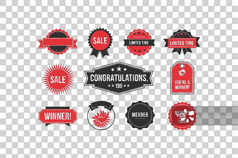 一组彩色丝带横幅，带有标签图片素材