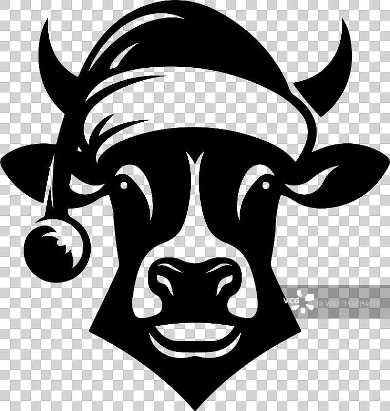 戴圣诞帽的牛头剪影图标图片素材