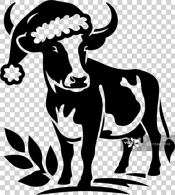 戴圣诞帽的牛头剪影图标图片素材