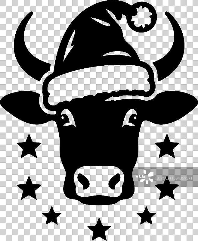 戴圣诞帽的牛头剪影图标图片素材