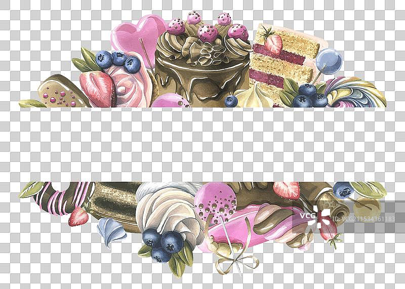 蛋糕配布朗尼、甜甜圈和棉花糖图片素材