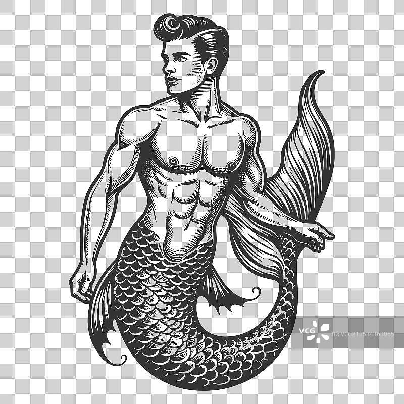 肌肉发达的美人鱼雕刻图片素材