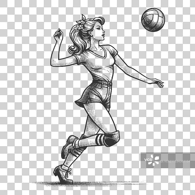 沙滩排球的性感女孩雕刻画图片素材