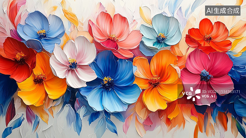 【AI数字艺术】彩色鲜花油画风格创意艺术背景图片素材